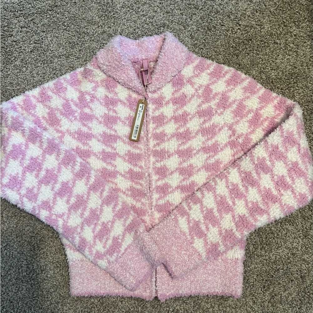 SKIMS Fleece Pink and White Houndstooth Set